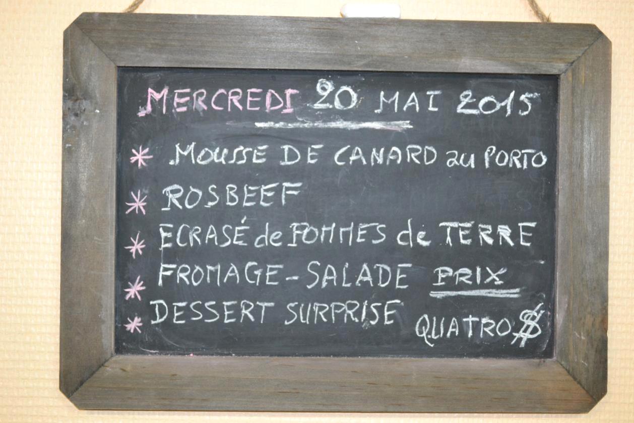 Le menu du jour